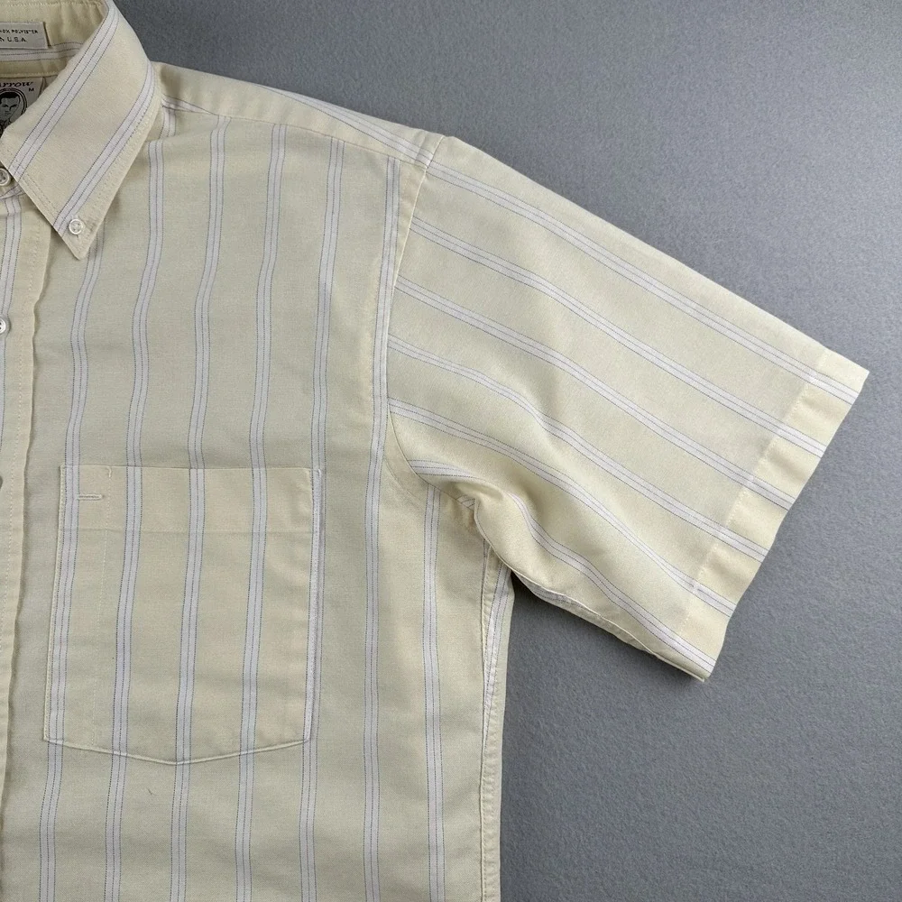 Vintage 70s Arrow Dover Yellow Striped Cotton Blend Shirt Mens 15‎ 1/2 Made USA